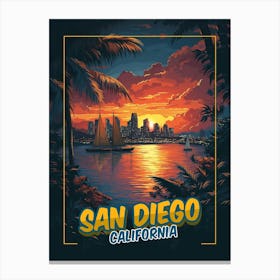 San Diego, California - Vintage Style Poster Canvas Print