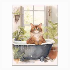 Somali Cat In Bathtub Botanical Bathroom 4 Canvas Print