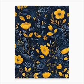 Yellow Flowers On Blue Background Canvas Print
