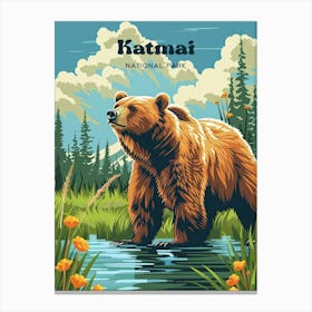 Katmai National Park Bears Art Illustration Canvas Print