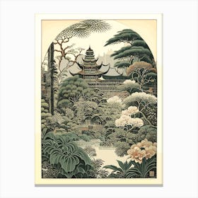 Yuyuan Garden, China Vintage Botanical Canvas Print