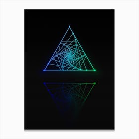 Neon Blue and Green Abstract Geometric Glyph on Black n.0112 Canvas Print