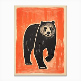 Black Bear, Woodblock Animal  Drawing 4 Canvas Print