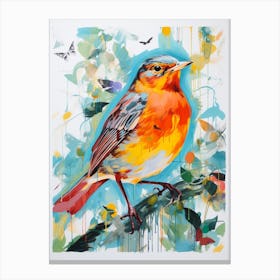 Colourful Bird Painting European Robin 2 Canvas Print