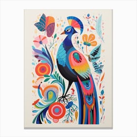 Colourful Scandi Bird Peacock 1 Canvas Print