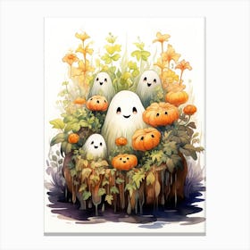 Cute Bedsheet Ghost, Botanical Halloween Watercolour 141 Canvas Print