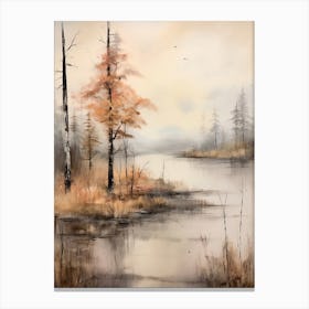 Lake In The Woods In Autumn, Painting 46 Canvas Print