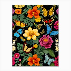 Seamless Pattern With Butterflies And Flowers 18 Canvas Print