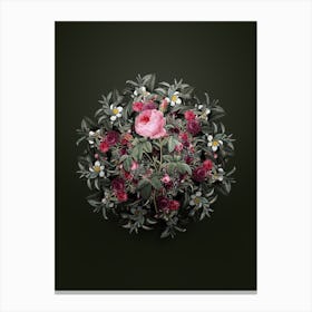 Vintage Provence Rose Bloom Flower Wreath on Olive Green Canvas Print