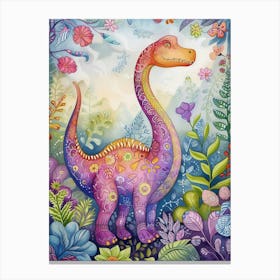 Rainbow Watercolour Brontosaurus Dinosaur 1 Canvas Print