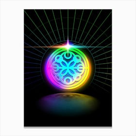 Neon Geometric Glyph in Candy Blue and Pink with Rainbow Sparkle on Black n.0379 Canvas Print