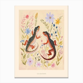 Folksy Floral Animal Drawing Salamander Poster Canvas Print