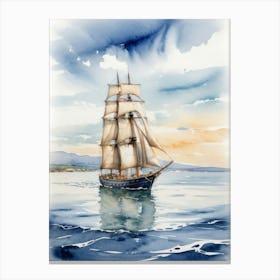 Sailing ship on the sea, watercolor painting 6 Canvas Print