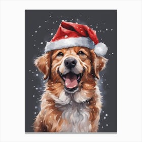 Cute Dog Wearing A Santa Hat Painting (3) Canvas Print