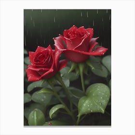 Red Roses At Rainy With Water Droplets Vertical Composition 63 Canvas Print