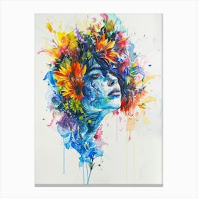 Watercolor Of A Woman With Flowers Canvas Print