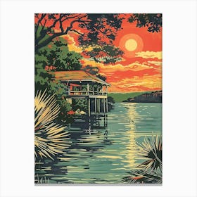 The Oasis On Lake Travis Austin Texas Colourful Blockprint 1 Canvas Print