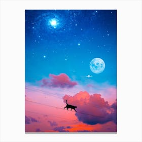 Cat Silhouette In The Sky Canvas Print