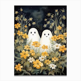 Cute Bedsheet Ghost, Botanical Halloween Watercolour 72 Canvas Print