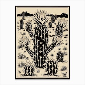 B&W Cactus Illustration Cylindropuntia Kleiniae 3 Canvas Print