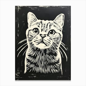 Scottish Fold Cat Linocut Blockprint 4 Canvas Print