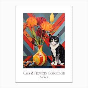 Cats & Flowers Collection Daffodil Flower Vase And A Cat, A Painting In The Style Of Matisse 6 Canvas Print