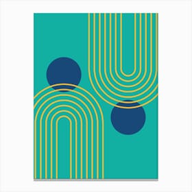 Mid Century Modern Geometric cI in Cottage Teal Navy Blue Mustard Yellow (Rainbow and Sun Abstraction) 4 Leinwandbilder