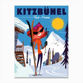Kitzbuhel Poster Blue & White Canvas Print