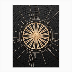 Geometric Glyph Symbol in Gold with Radial Array Lines on Dark Gray n.0087 Canvas Print
