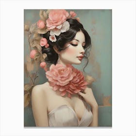 Beautiful Woman With Flowers Canvas Print