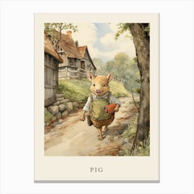 Beatrix Potter Inspired  Animal Watercolour Pig 1 Canvas Print