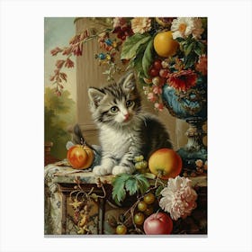 Kitten With Fruit Rococo Inspired 3 Canvas Print