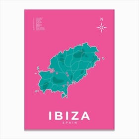 Ibiza Map Pink Canvas Print
