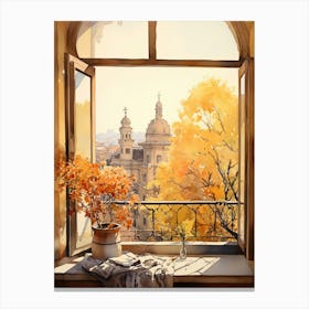 Window View Of Sofia Bulgaria In Autumn Fall, Watercolour 4 Canvas Print