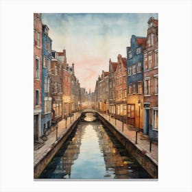 Canal Belt Amsterdam Vintage Painting (2) Canvas Print