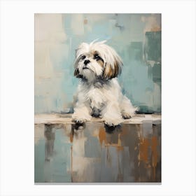 Shih Tzu Dog, Painting In Light Teal And Brown 2 Canvas Print