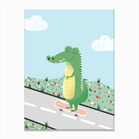 Crocodile On Skateboard Canvas Print