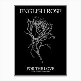 English Rose Black And White Line Drawing 36 Poster Inverted Canvas Print