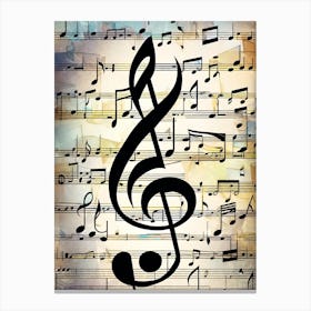 Music Notes And Treble Clef Canvas Print
