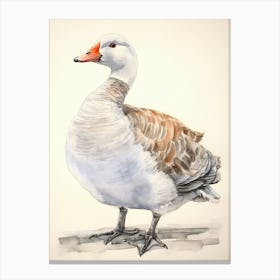 Storybook Animal Watercolour Goose 3 Canvas Print