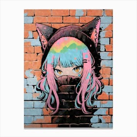 Kawaii Aesthetic Waifu Nekomimi Anime Cat Girl Urban Graffiti Style Canvas Print