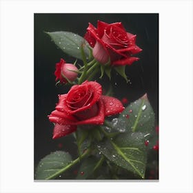 Red Roses At Rainy With Water Droplets Vertical Composition Canvas Print