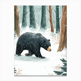 American Black Bear Walking Through Snow Storybook Illustration 3 Canvas Print