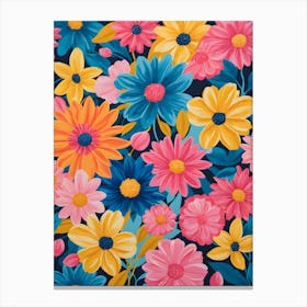 Colorful Flowers On A Blue Background Toile