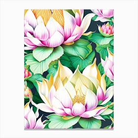 Lotus Flower Repeat Pattern Decoupage 4 Canvas Print
