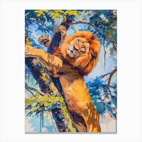 Masai Lion Climbing A Tree Fauvist Painting 2 Canvas Print