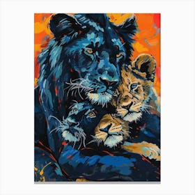 Black Lion Family Bonding Fauvist Painting 3 Canvas Print