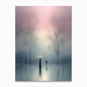 Two People Walking In The Fog Canvas Print