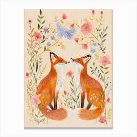 Folksy Floral Animal Drawing Fox 5 Canvas Print