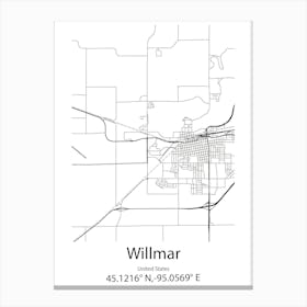 Willmar,United States Minimalist Map Stampe su tela